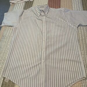 Manhattan Shirtmakers 90s Shirt Mens 16 Blue Stripe Short Sleeve Wrinkle Free